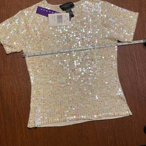 August Silk Ivory Sequin Shirt - T shirt